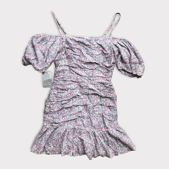 NWT ASTR The Label Blue Pink Striped Cold Shoulder Ruched Mini Dress Size M‎ - Picture 2 of 7